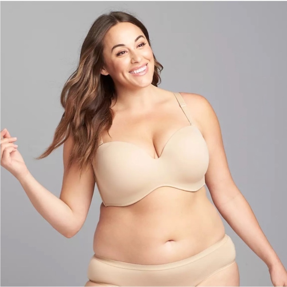 NWT Cacique Nude Multi-Way Boost Strapless Bra in Cafe 46DDD - Picture 2 of 14